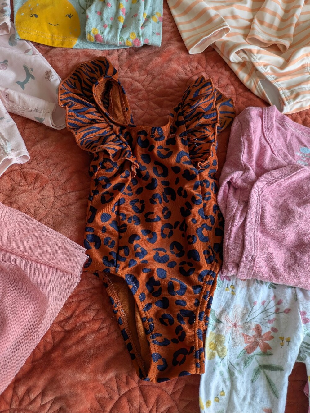 Toddler 9-12 Month Spring Summer Bundle-  3 Swimsuits, 1 Pajamas, 1 Dress & More - Picture 5 of 10